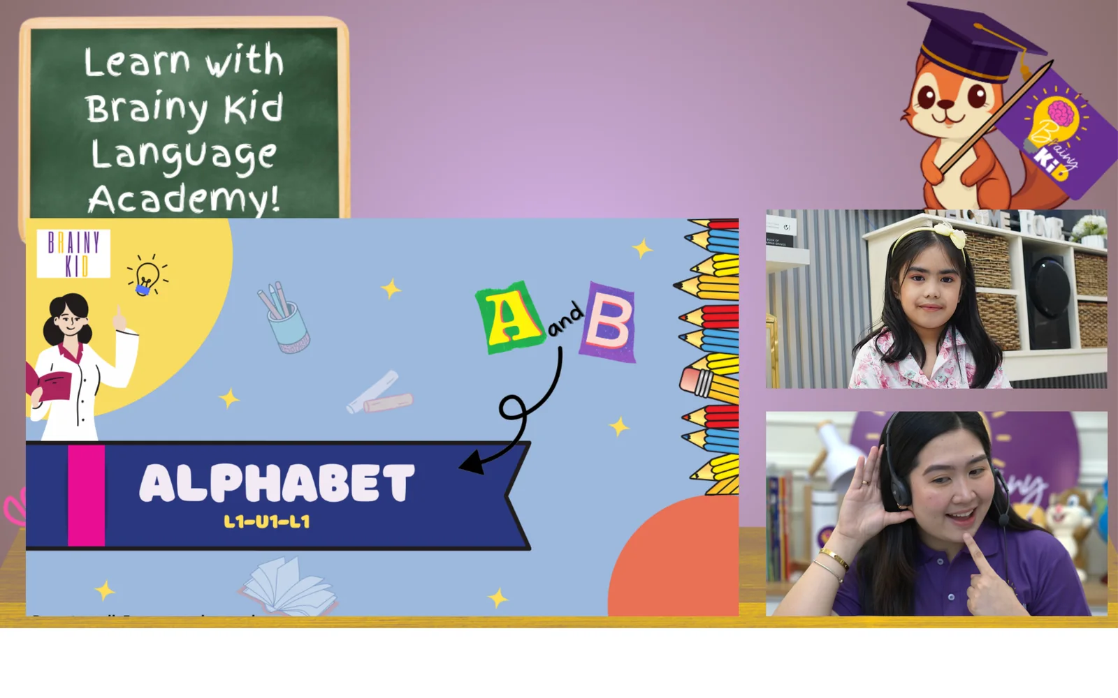 A collage of Brainy Kid’s online lesson screens, published by the academy